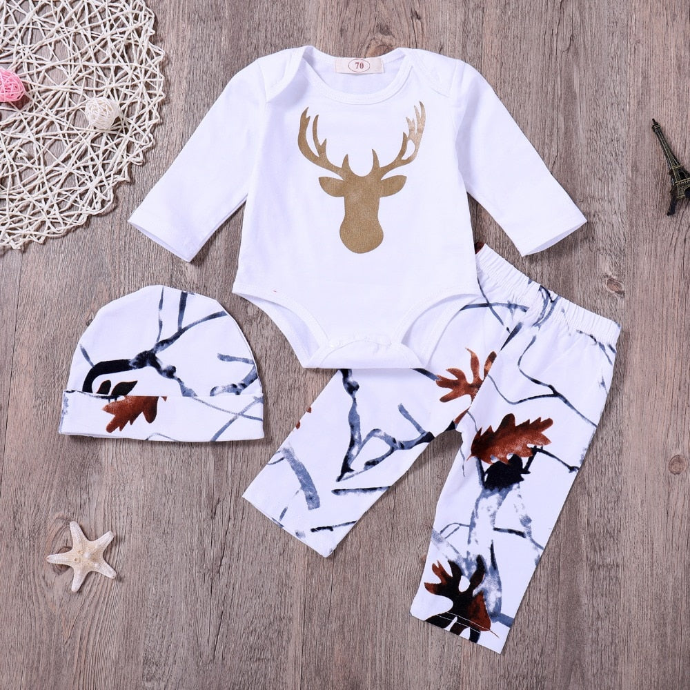 3PCS Baby Long Sleeve Cotton Deer Clothes Set