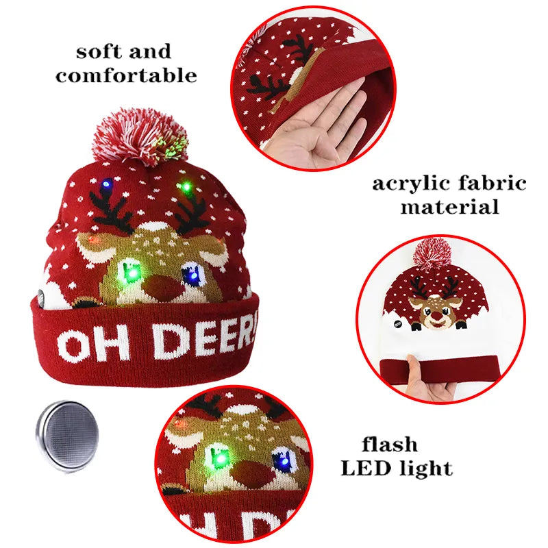 Christmas Beanie Hat With LED Light